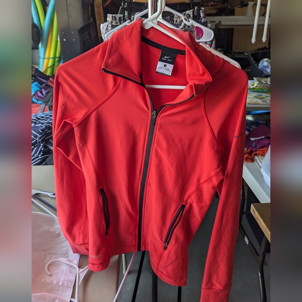 Bright Red/Orange Nike Athletic Full Zipper Jacket.